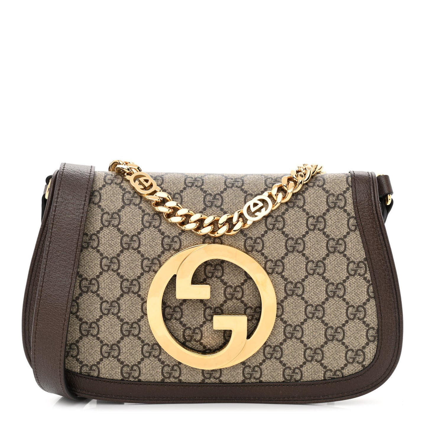 GG Supreme Monogram Textured Dollar Calfskin Blondie Chain Shoulder Flap Bag Beige Ebony New Acero