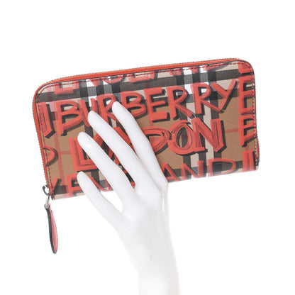 Burberry Haymarket Check Graffiti Print Zip Around Wallet Red 2 of 7
