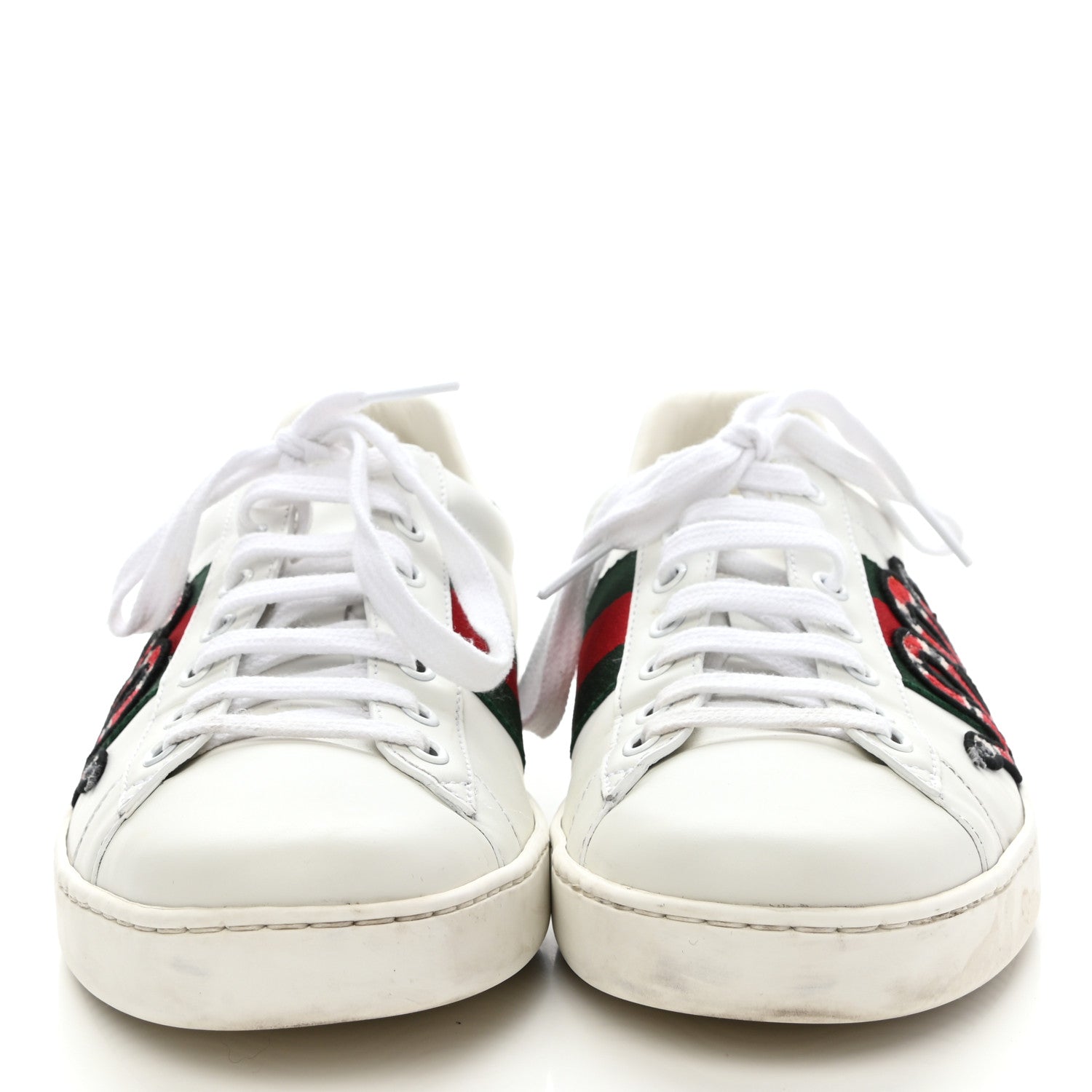 Gucci Calfskin Ayers Kingsnake Embroidered Mens Ace Sneakers 8 Green Red 2 of 9