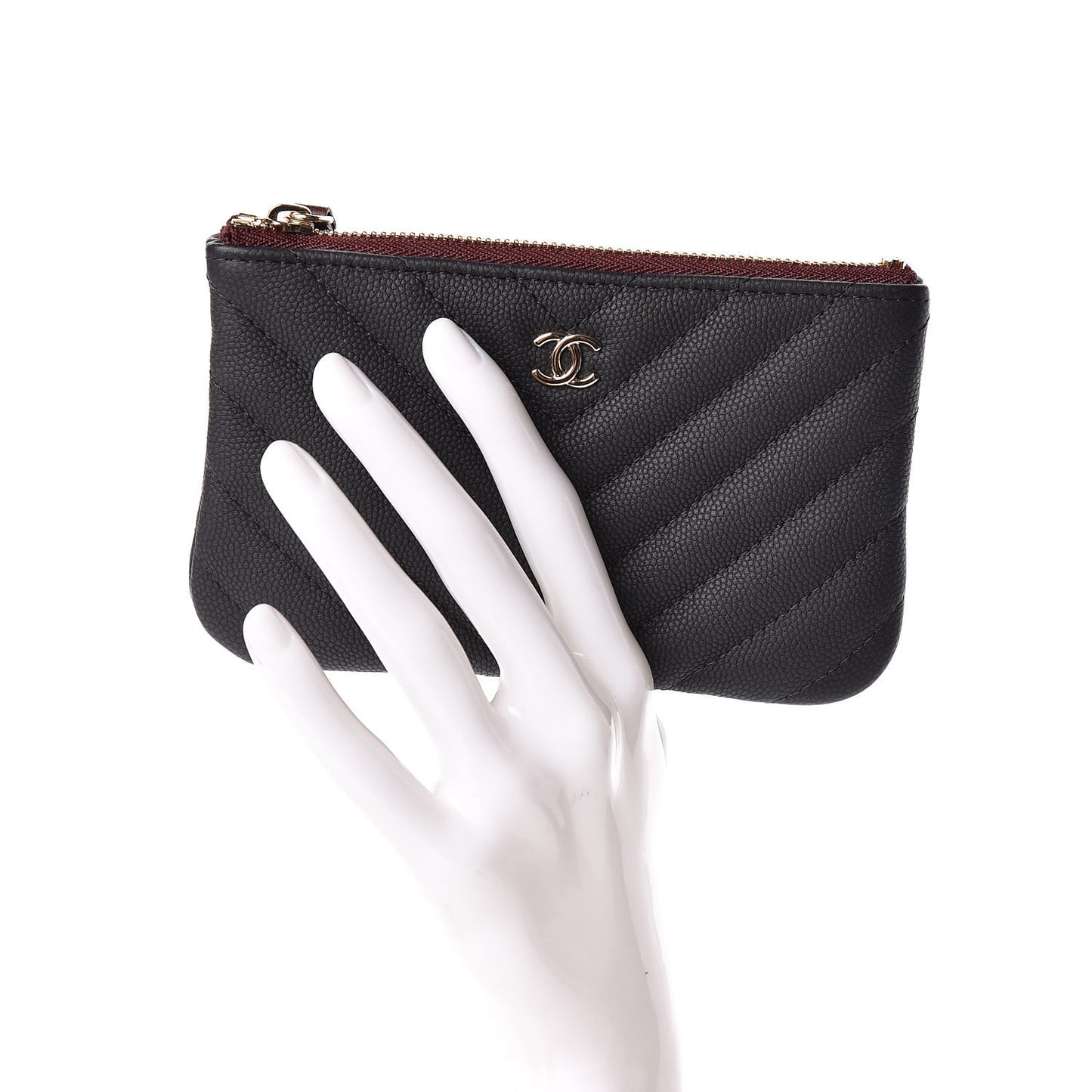 Caviar Chevron Quilted Small Cosmetic Case Black