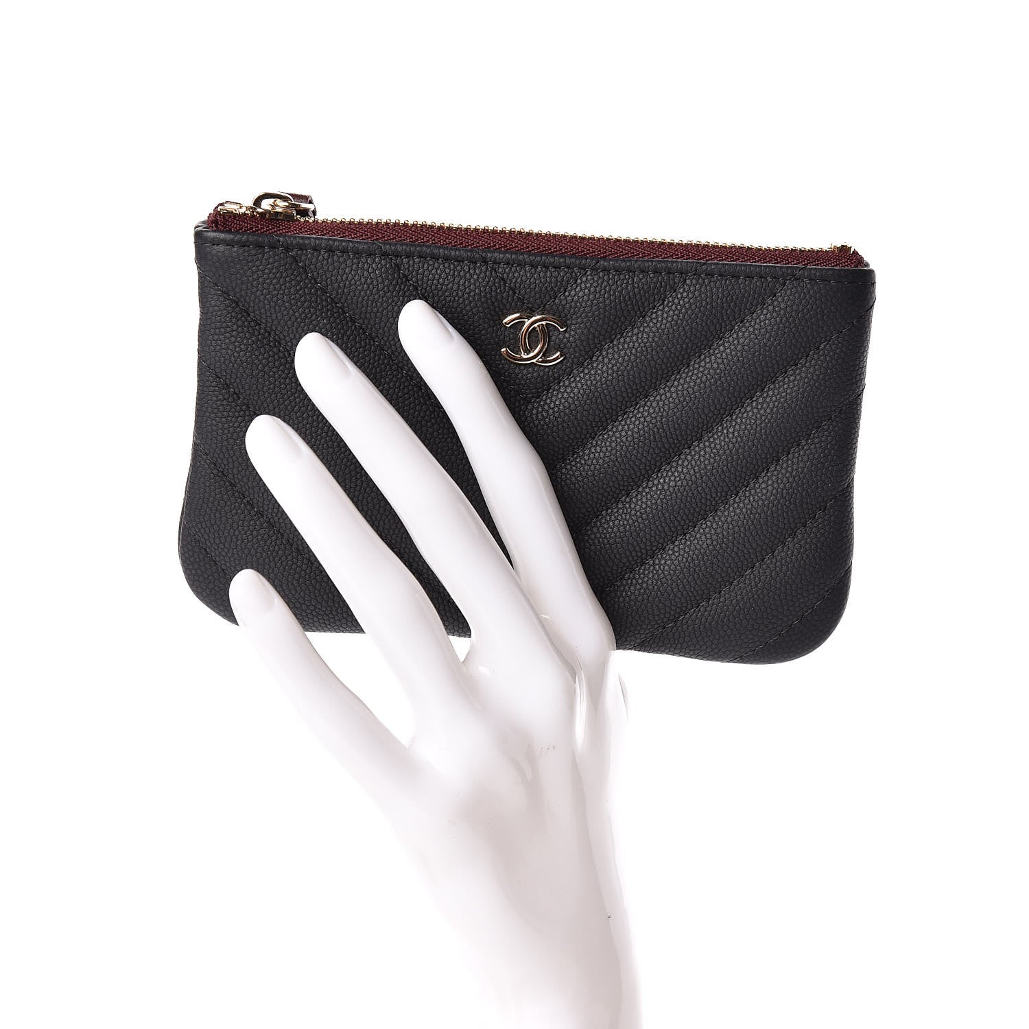 Chanel Caviar Chevron Quilted Small Cosmetic Case Black 2 of 8