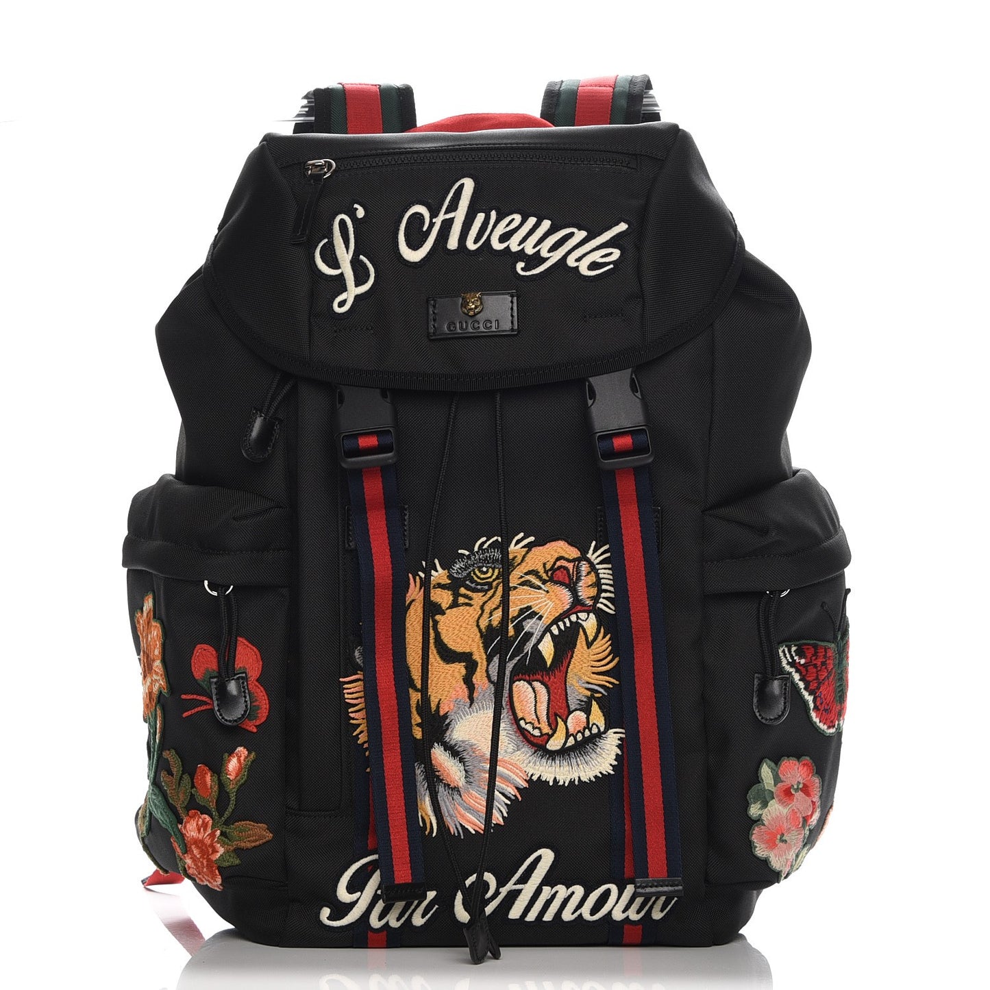 Techno Canvas Web L'Aveugle Par Amour Embroidered Double Buckle Backpack Black