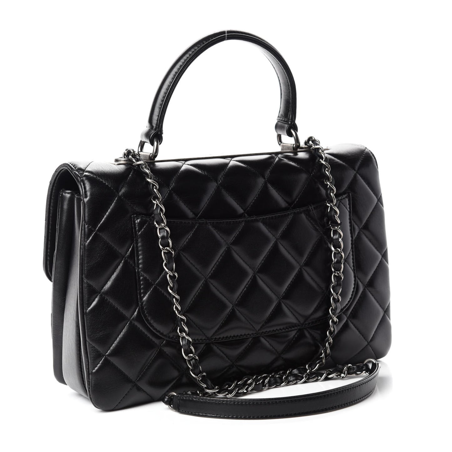 Lambskin Quilted Medium Trendy CC Flap Dual Handle Bag Black