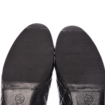 Chanel Aged Calfskin Quilted CC Cap Toe Ballerina Flats 37.5 Black 10 of 13