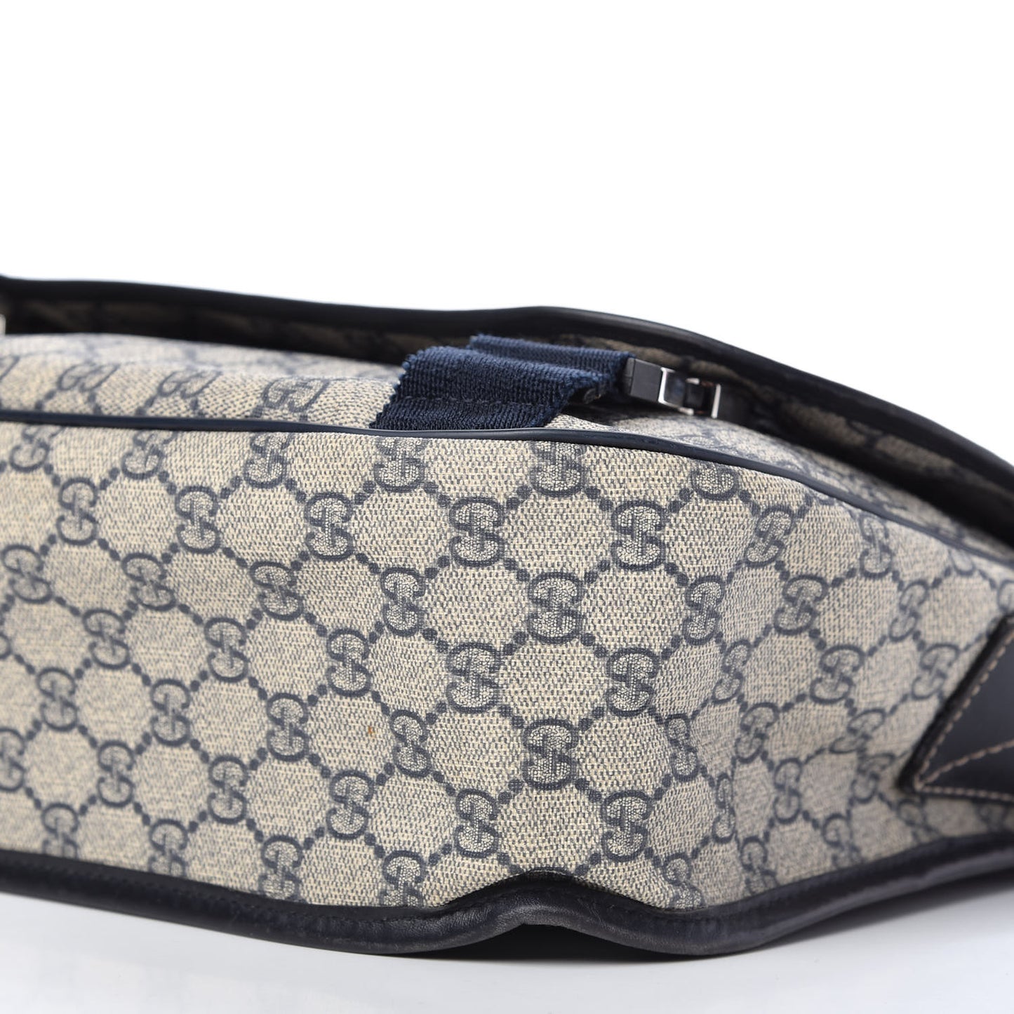 GG Plus Monogram Medium Double Buckle Flap Messenger Bag Beige Navy