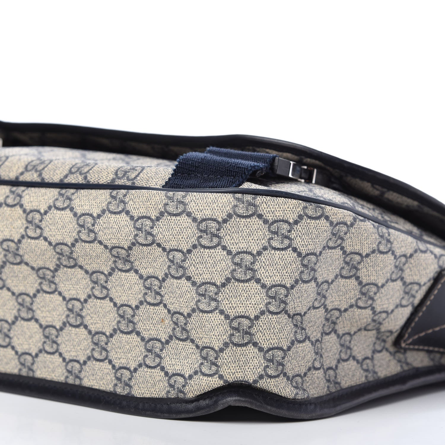 Gucci GG Plus Monogram Medium Double Buckle Flap Messenger Bag Beige Navy 7 of 10