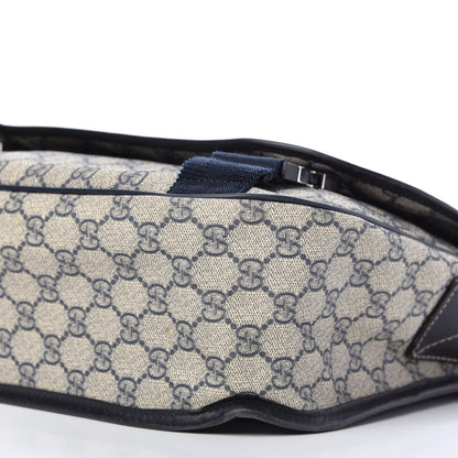 Gucci GG Plus Monogram Medium Double Buckle Flap Messenger Bag Beige Navy 7 of 10