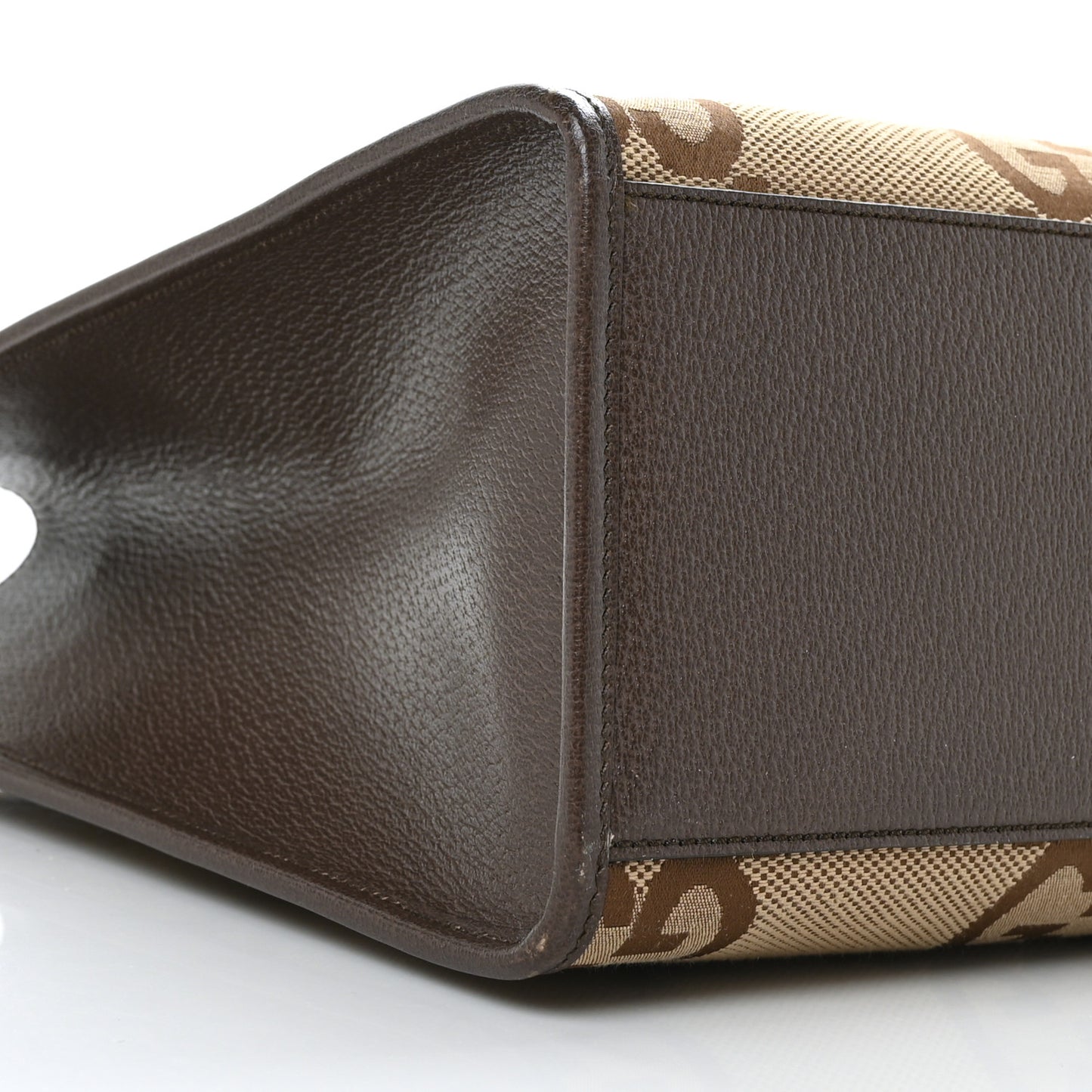 Monogram Jumbo GG Textured Dollar Calfskin Web Tote Bag Camel Ebony New Acero