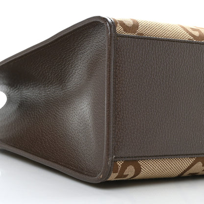 Gucci Monogram Jumbo GG Textured Dollar Calfskin Web Tote Bag Camel Ebony New Acero 6 of 9