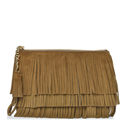 Saint Laurent Suede Fringe Medium Clutch Light Ocre 1 of 11