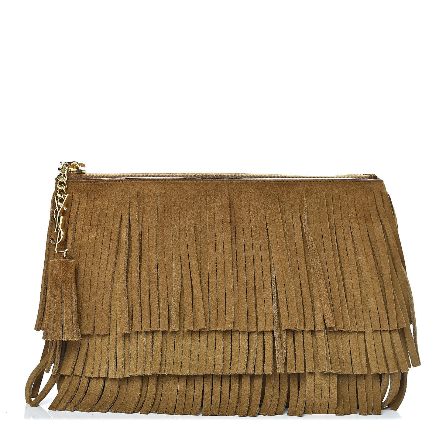 Suede Fringe Medium Clutch Light Ocre