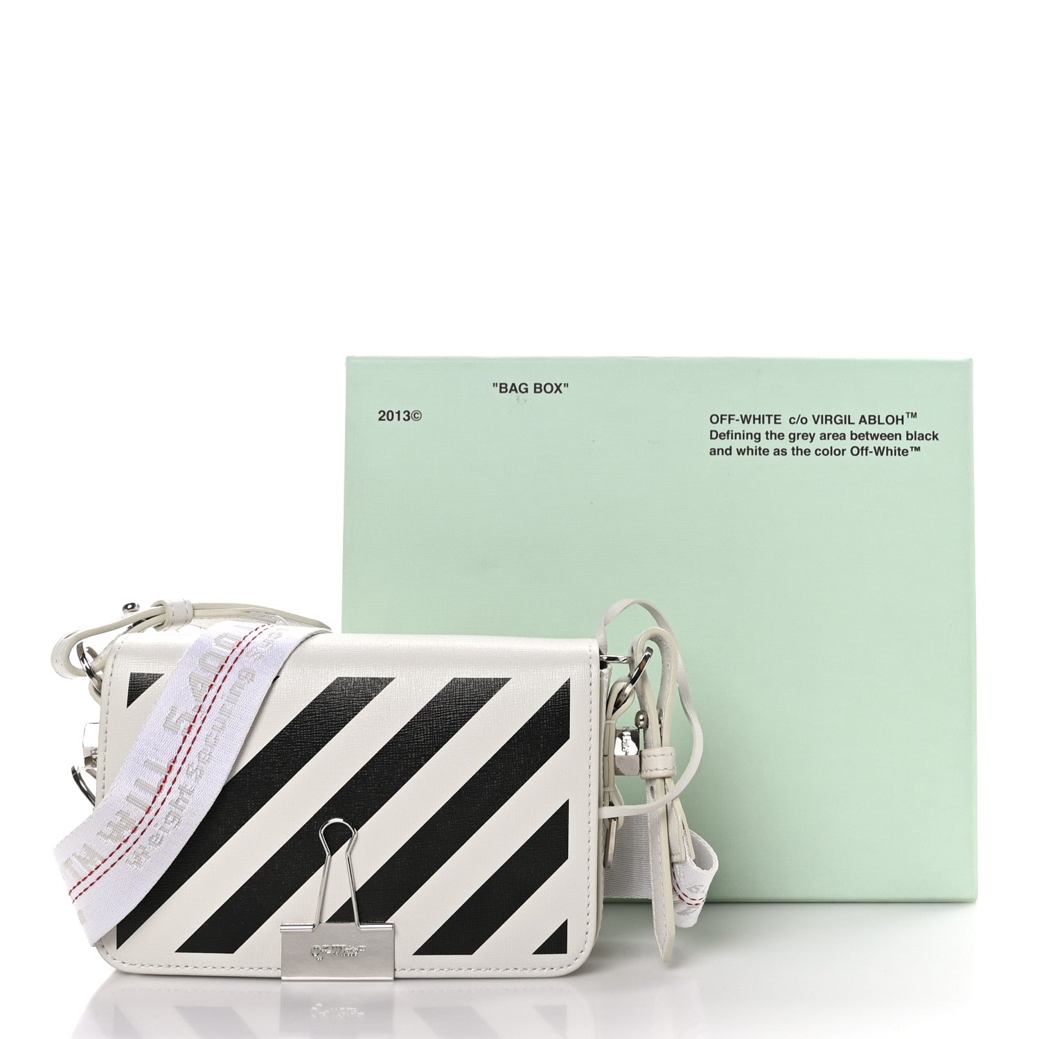 Off-White Saffiano Striped Mini Diag Binder Clip Bag White Black Red 9 of 9