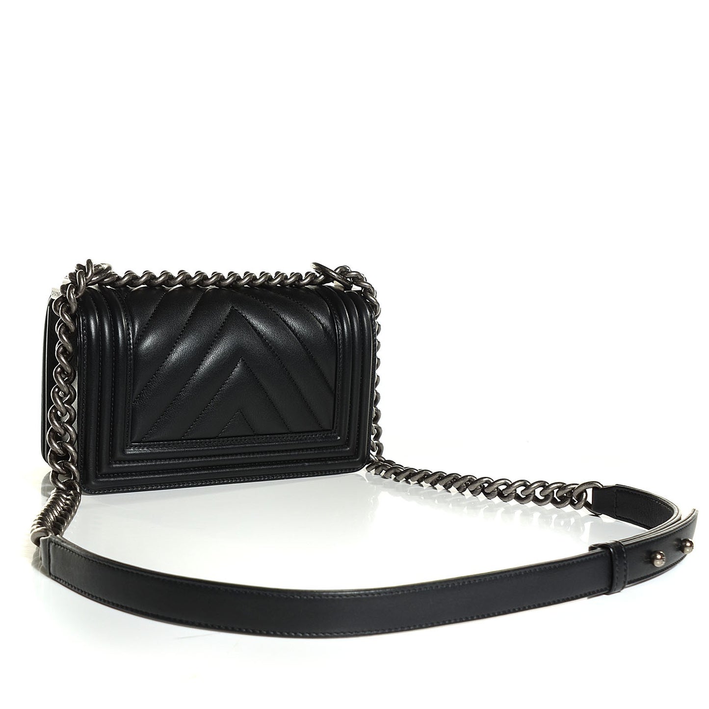 Calfskin Chevron Quilted Small Boy Flap Black