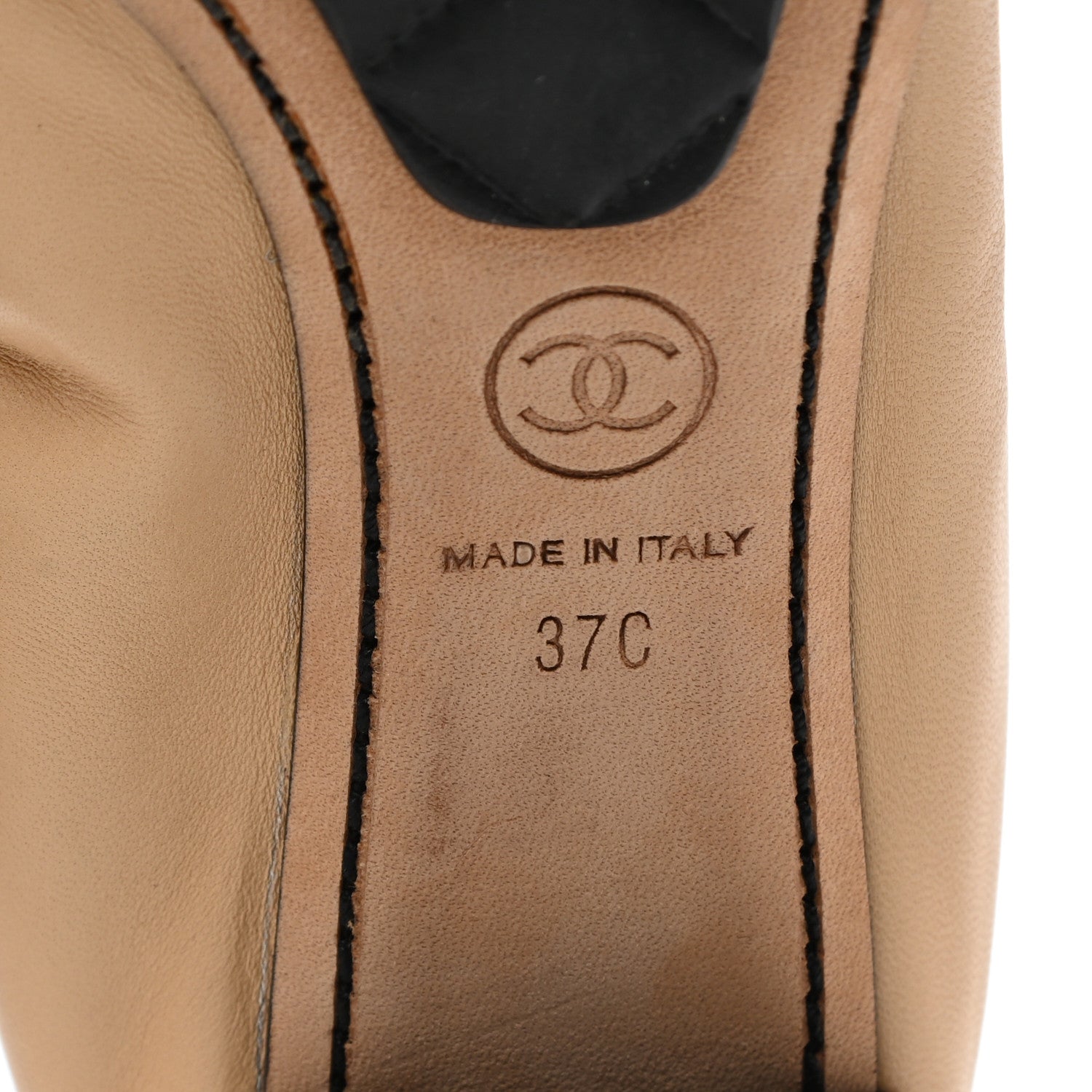 Chanel Lambskin Camellia CC Elastic Stretch Pumps 37 Beige Black 6 of 7