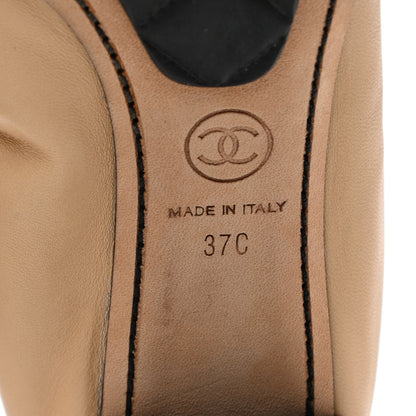 Chanel Lambskin Camellia CC Elastic Stretch Pumps 37 Beige Black 6 of 7
