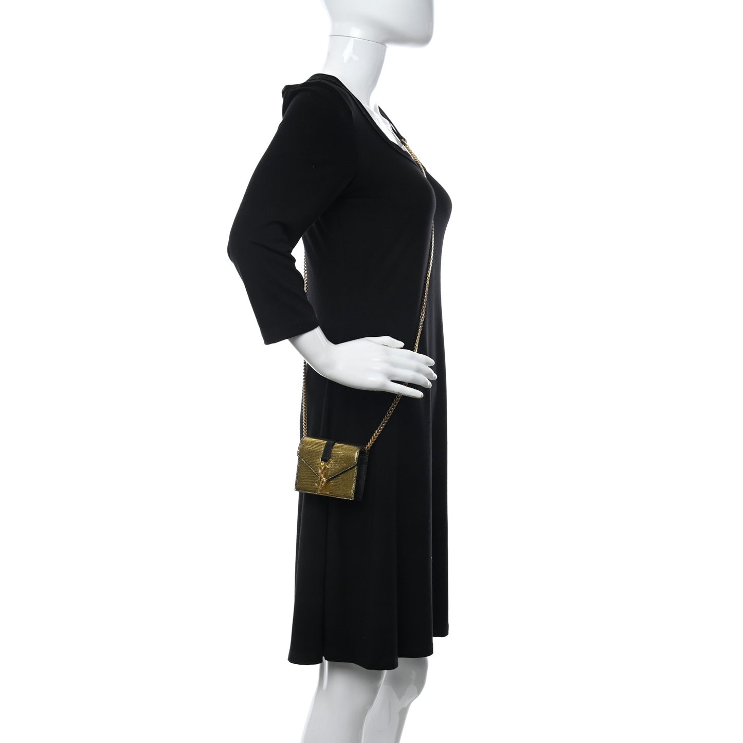 Calfskin Lizard Embossed Monogram Chain Mini Candy Crossbody Gold