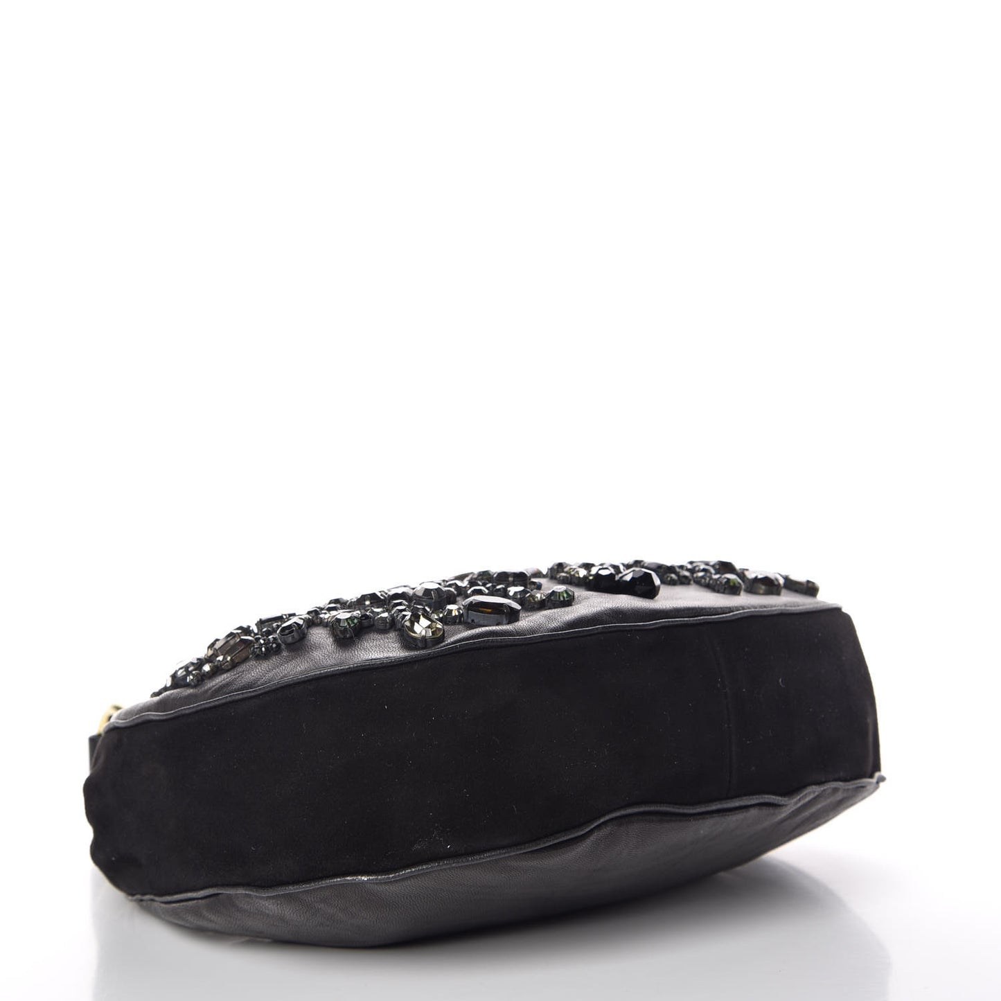 Lambskin Suede Crystal Beaded Bracelet Bag Black