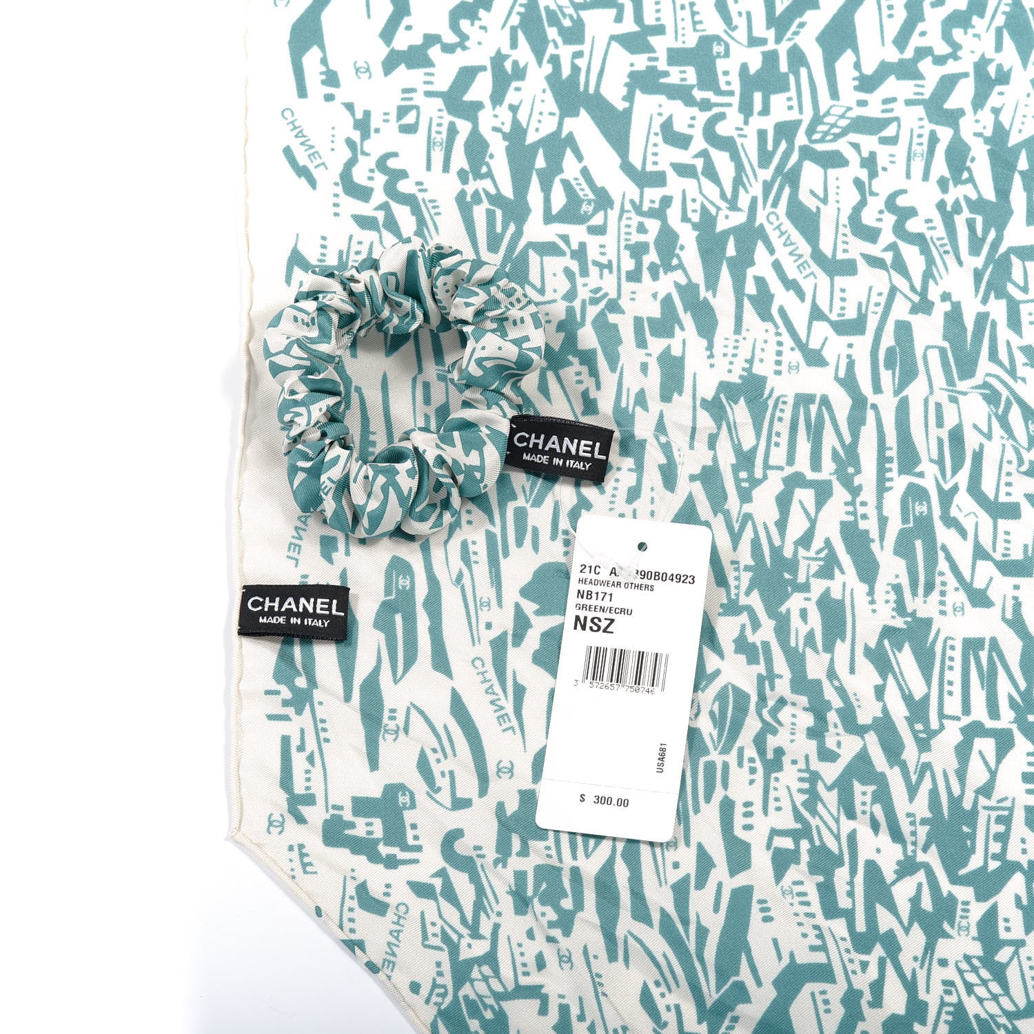 Chanel Silk CC Twilly Hair Tie Green Ecru 4 of 4