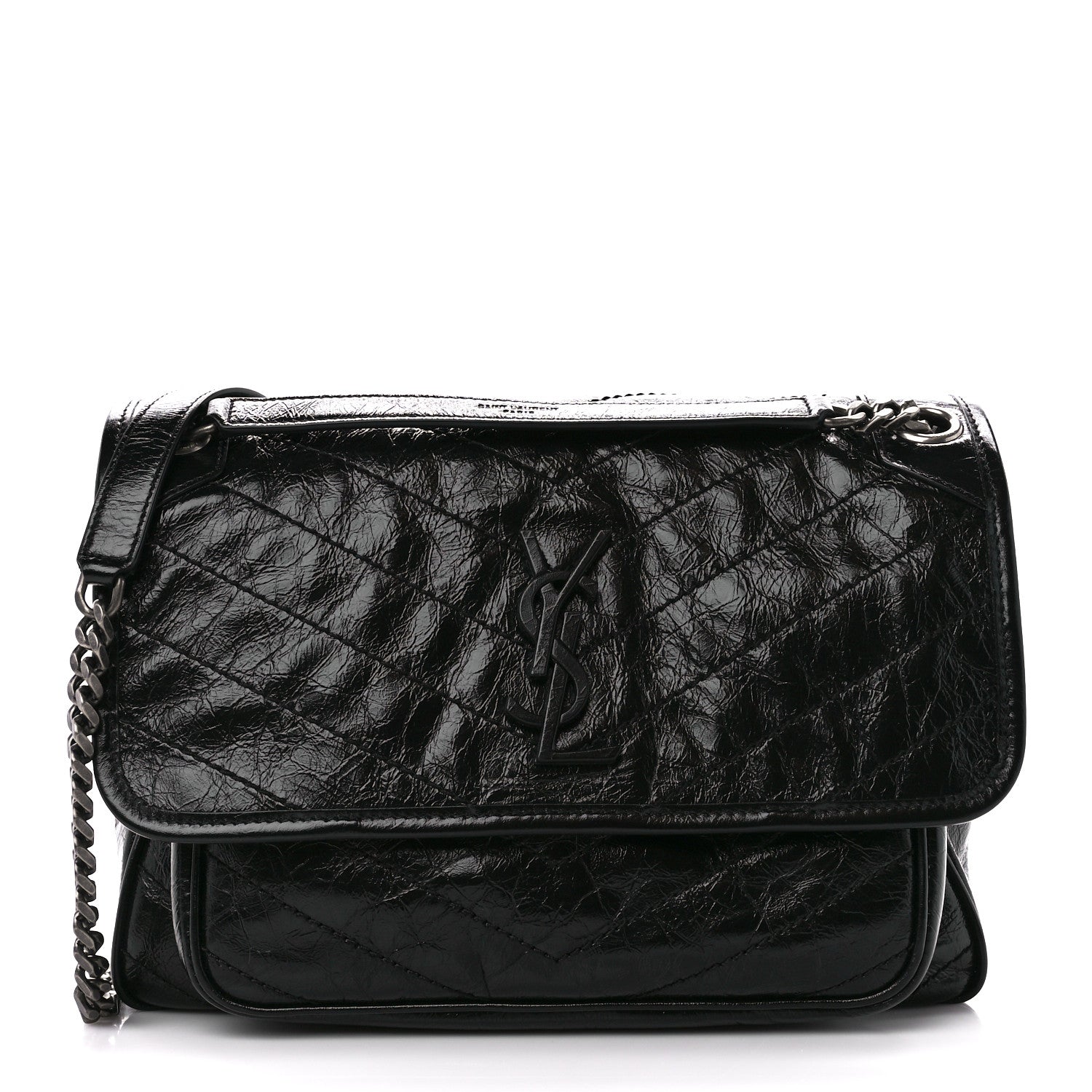 Saint Laurent Crinkled Calfskin Matelasse Monogram Medium Niki Chain Satchel Black 1 of 11