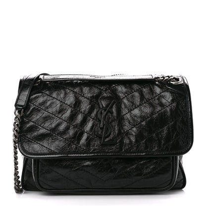 Saint Laurent Crinkled Calfskin Matelasse Monogram Medium Niki Chain Satchel Black 1 of 11