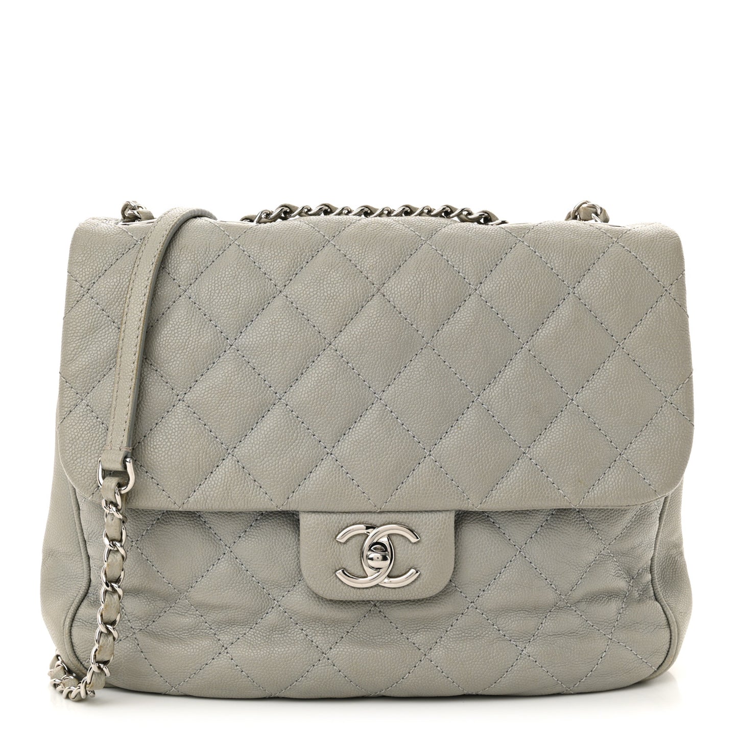 Caviar Quilted Large Urban Companion Flap Grey