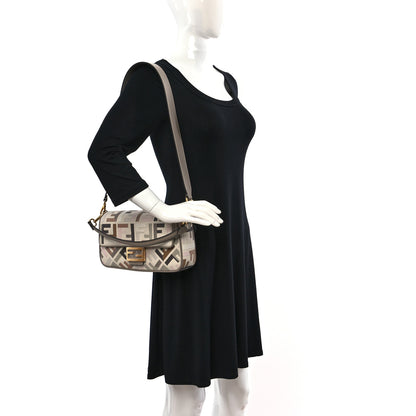 Fendi Canvas Vitello Seta FF Multicolor Embroidered Baguette Grezzo Multicolor Tortora 2 of 7