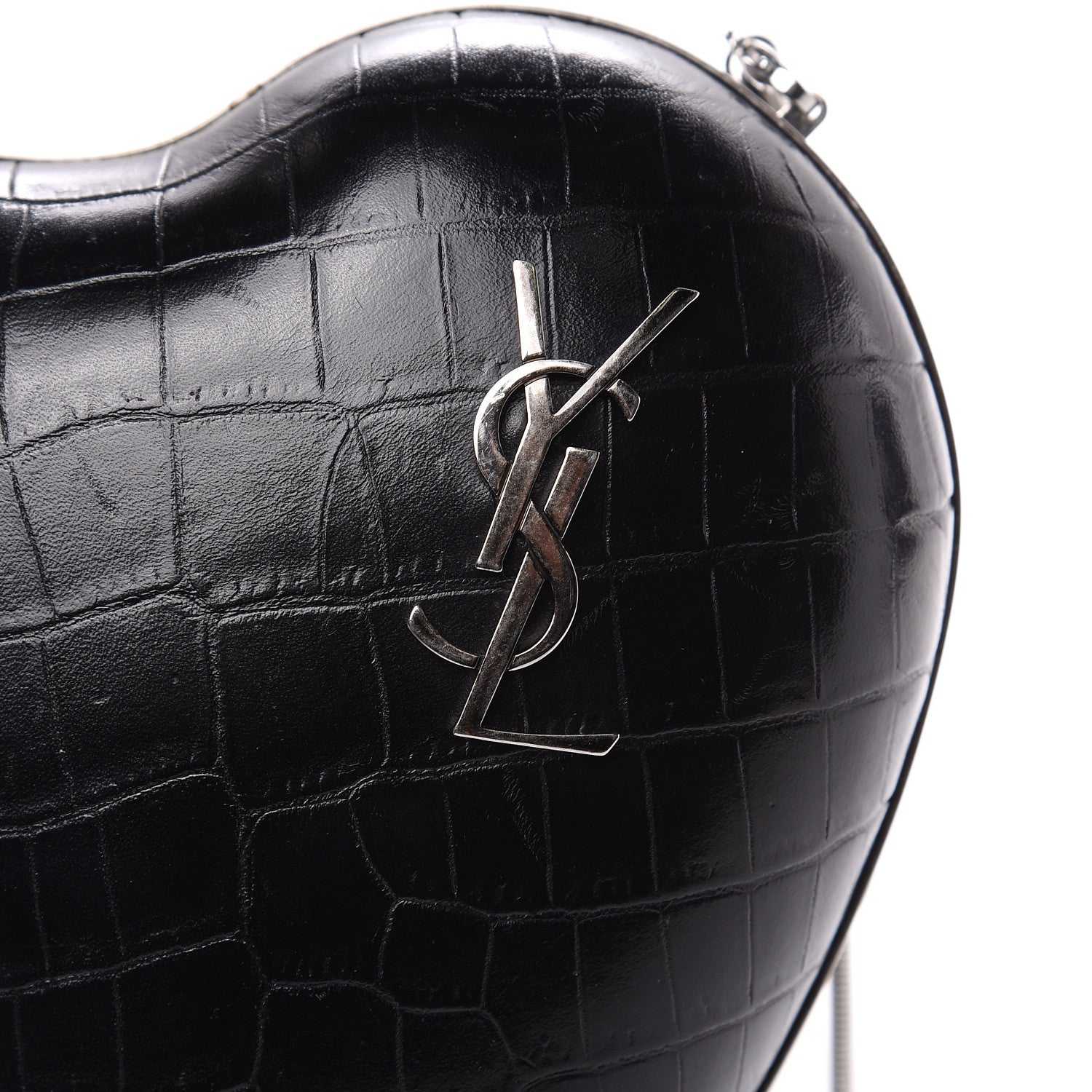 Saint Laurent Calfskin Crocodile Embossed Monogram Love Box Bag Black 9 of 10