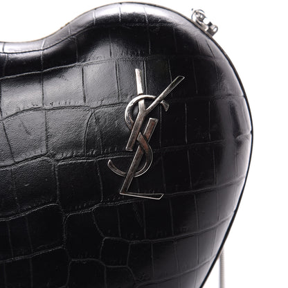 Saint Laurent Calfskin Crocodile Embossed Monogram Love Box Bag Black 9 of 10