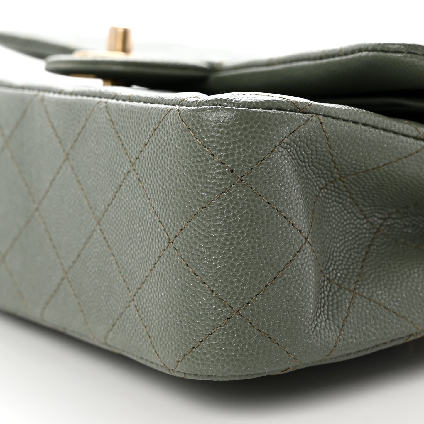 Iridescent Caviar Quilted Medium Double Flap Light Green