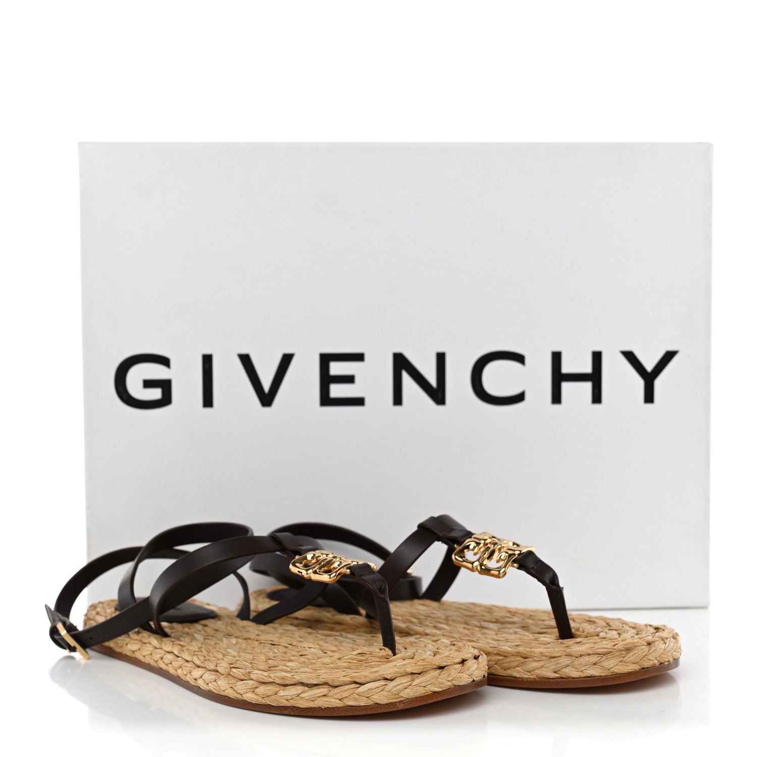 Givenchy Calfskin Raffia 4G Liquid Espadrille Sandals 35 Ebony Natural 11 of 11
