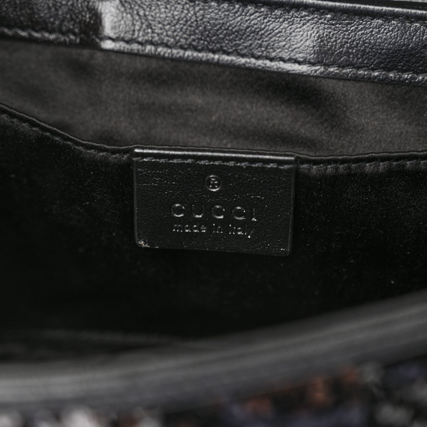 Sequin Matelasse Diagonal Mini GG Marmont Shoulder Bag Black