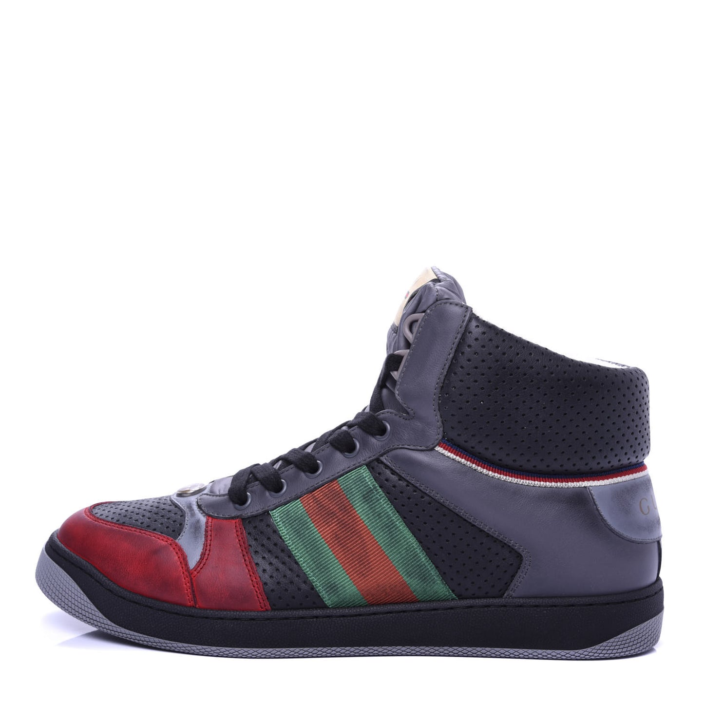 Miro Soft Calfskin Web Mens Screener High Top Sneakers 9.5 Light Hibiscus Red Black Foggy Grey