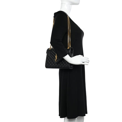 Saint Laurent Grain De Poudre Textured Mixed Matelasse Triquilt Medium Monogram Satchel Black 2 of 12