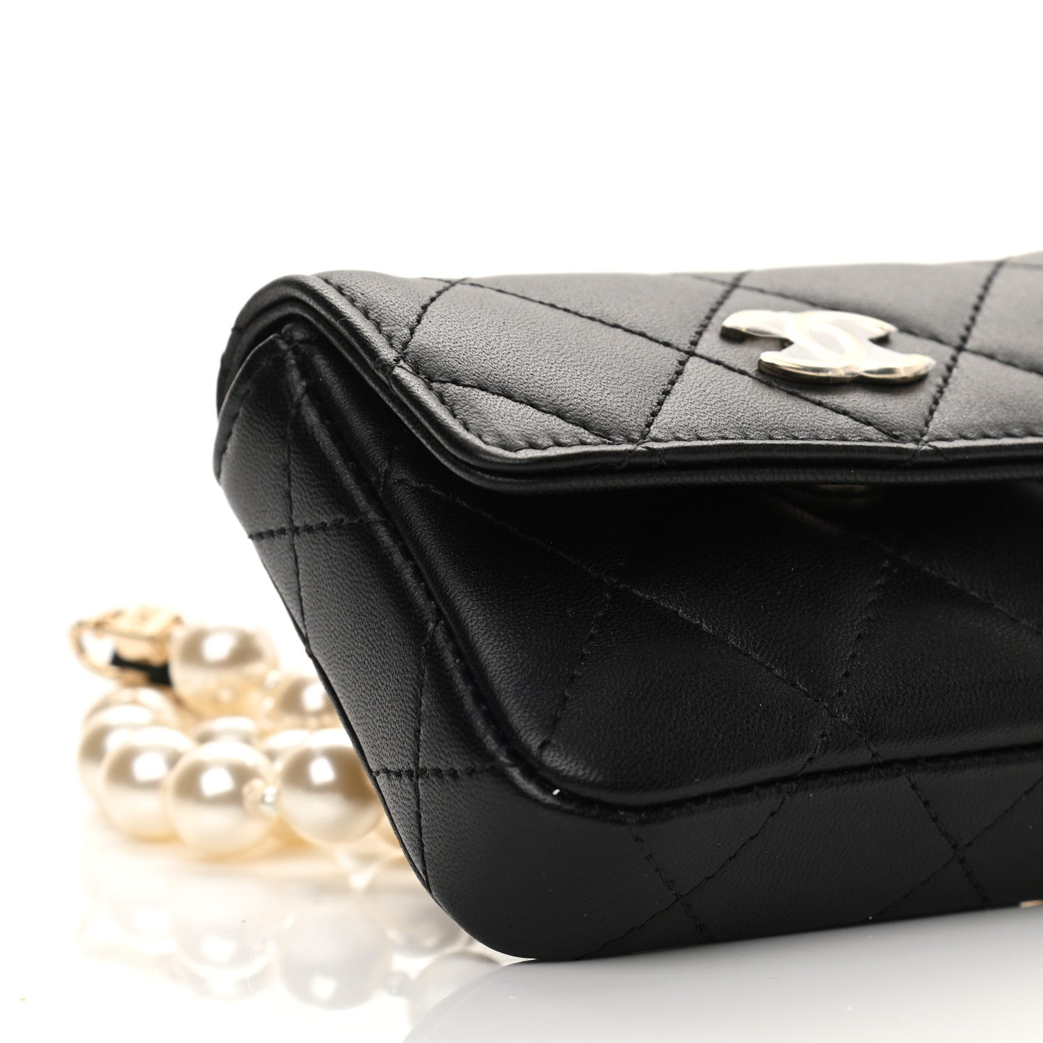 Chanel Lambskin Quilted Pearl Chain Belt Bag Black 9 of 11