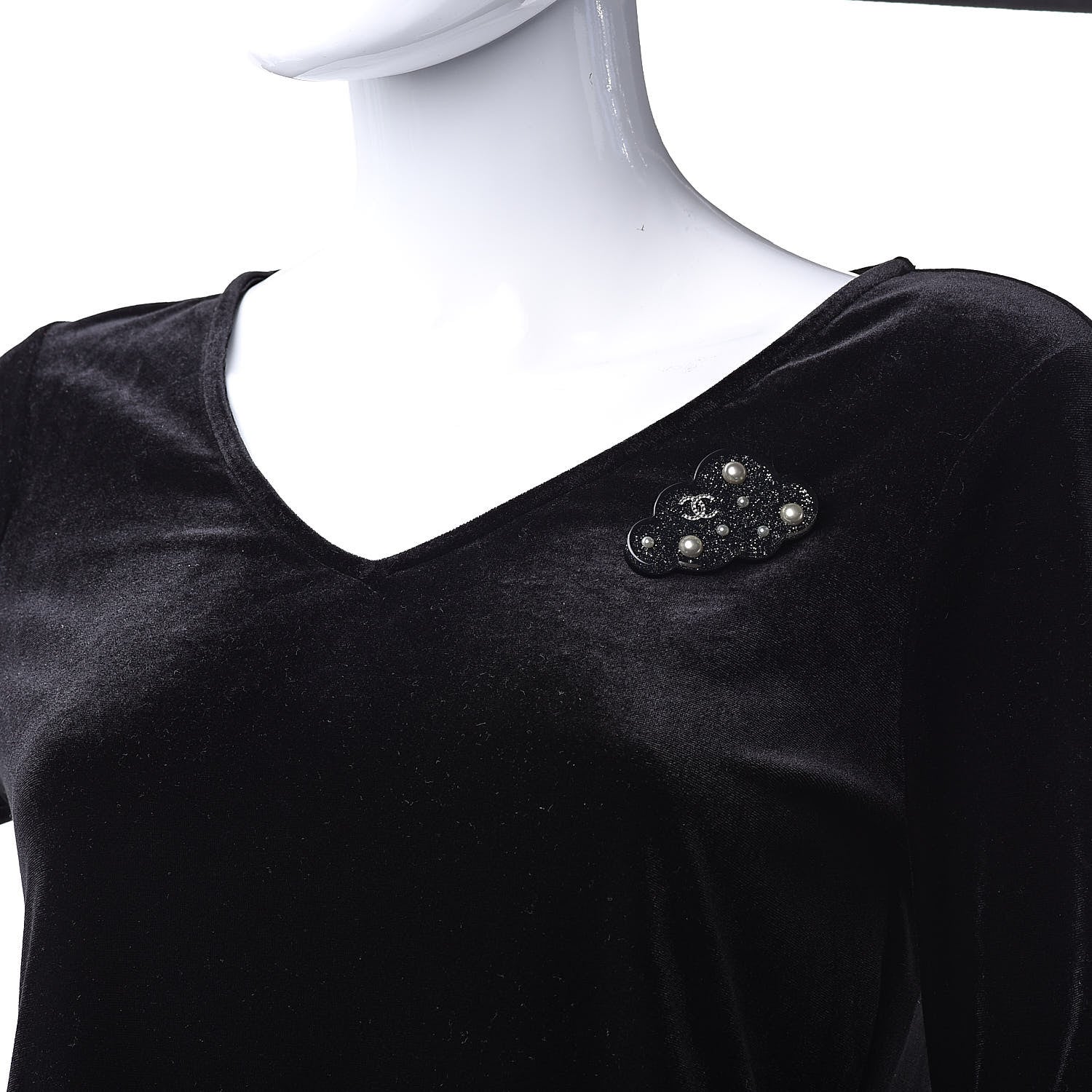 Chanel Glittered Resin Crystal Pearl CC Cloud Brooch Black Silver 2 of 6