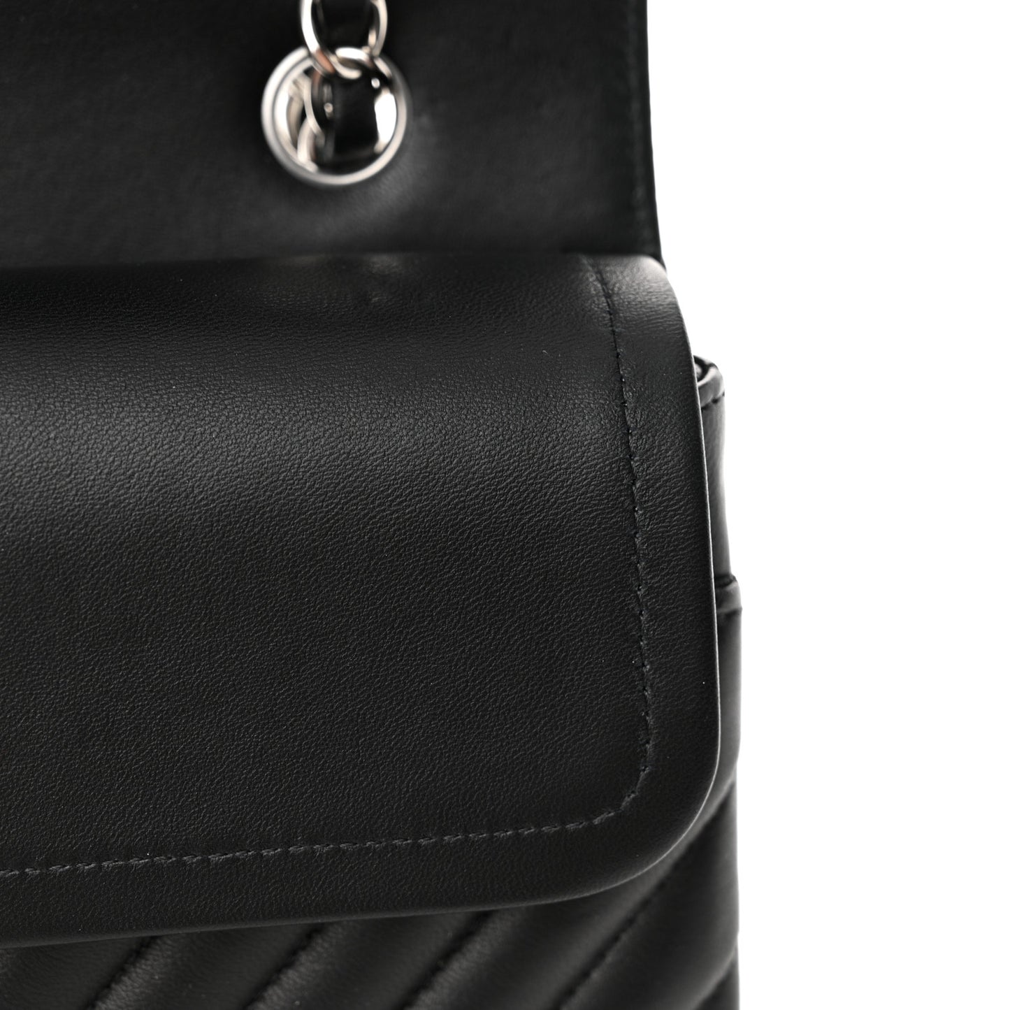 Lambskin Chevron Quilted Medium Double Flap Black