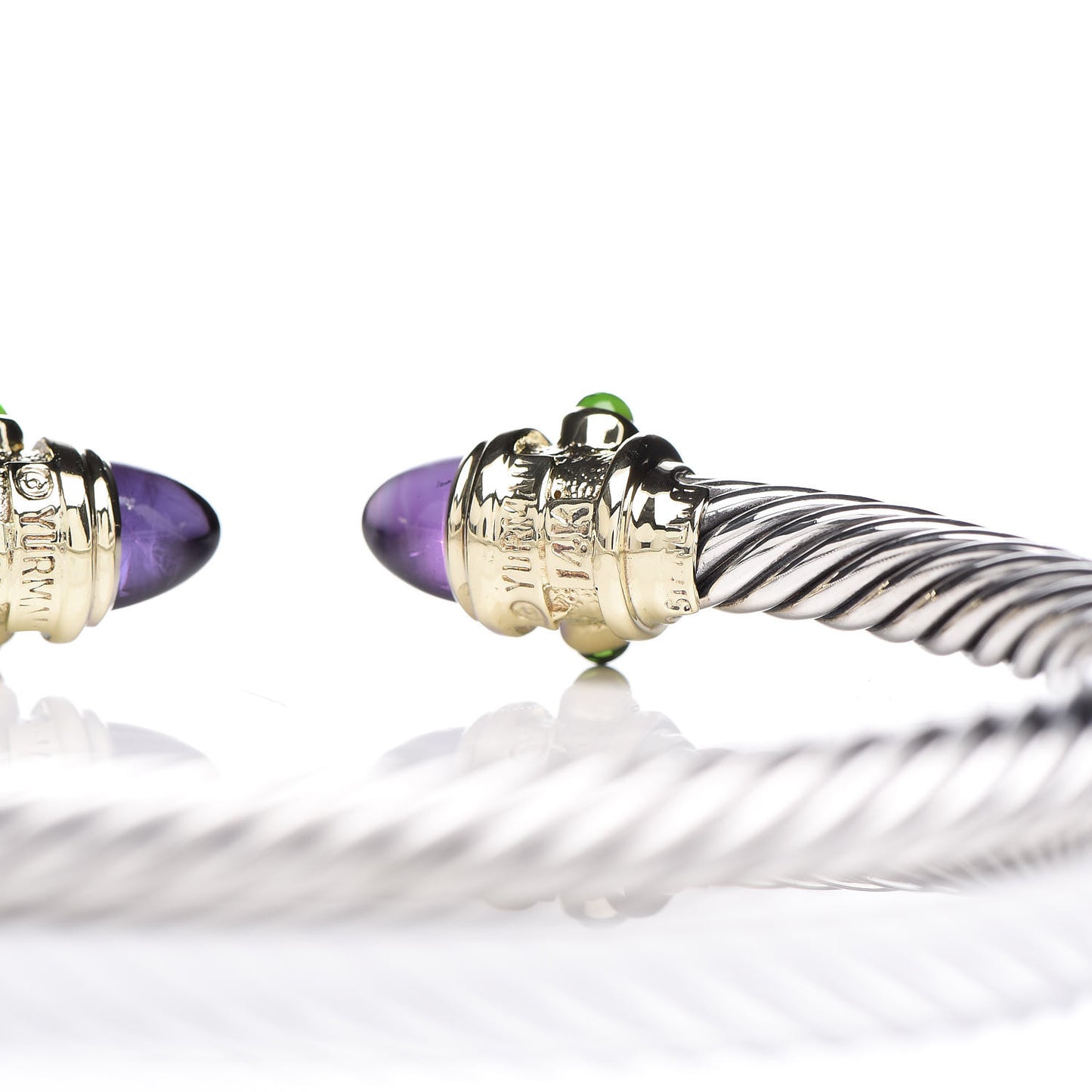 Sterling Silver 14K Yellow Gold Amethyst Green Onyx 5mm Cable Renaissance Bracelet