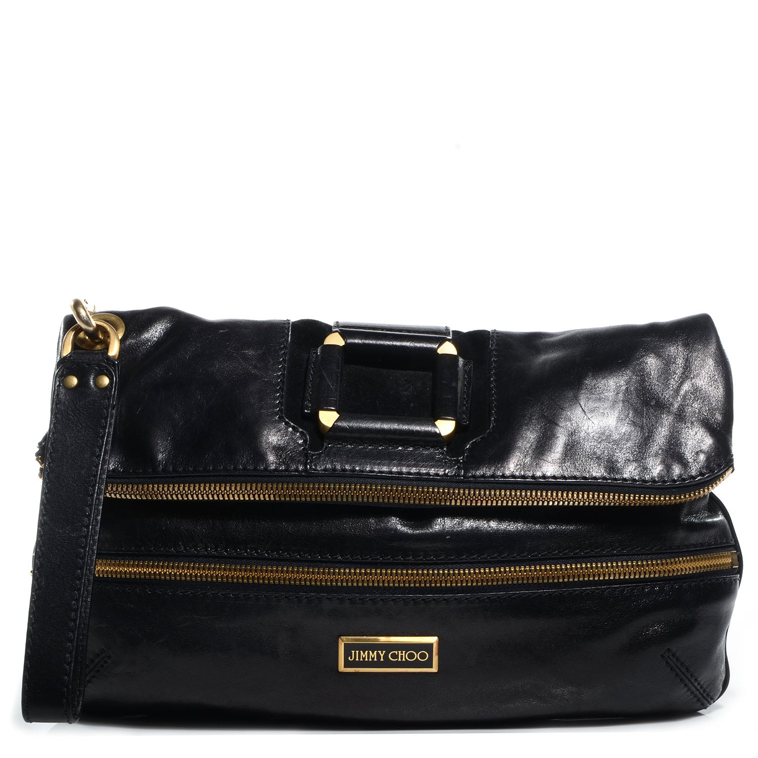 Jimmy Choo Calfskin Suede Marin Foldover Clutch Black 1 of 7