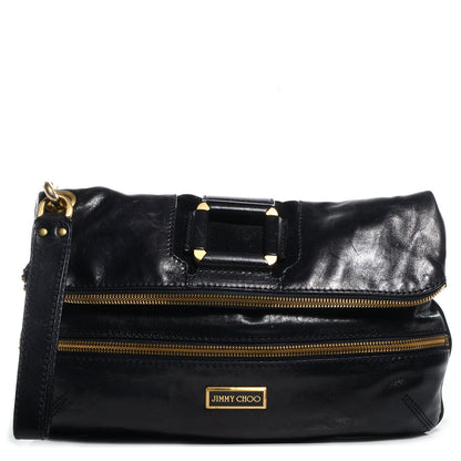 Jimmy Choo Calfskin Suede Marin Foldover Clutch Black 1 of 7