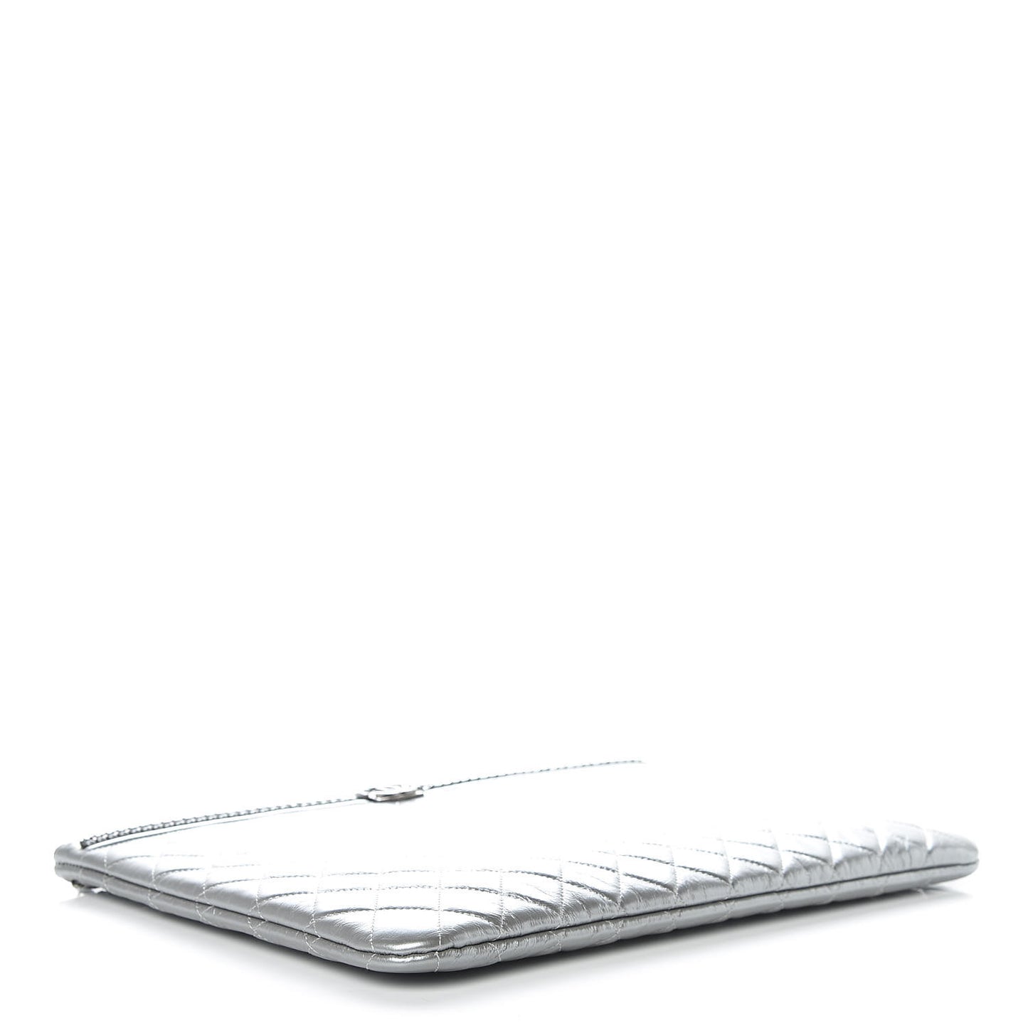 Calfskin Quilted Large Boy Chain Around Cosmetic Case Silver