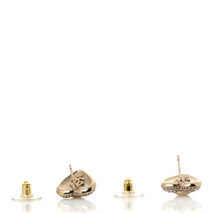 Chanel Pearl Crystal CC Heart Earrings Gold White 3 of 4