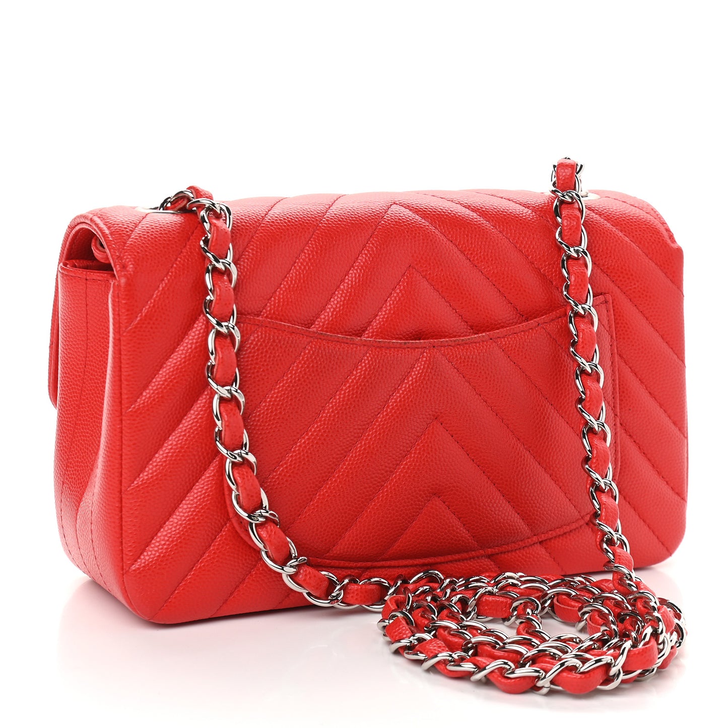 Caviar Chevron Quilted Mini Rectangular Flap Red