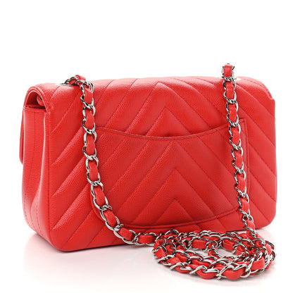 Chanel Caviar Chevron Quilted Mini Rectangular Flap Red 3 of 10