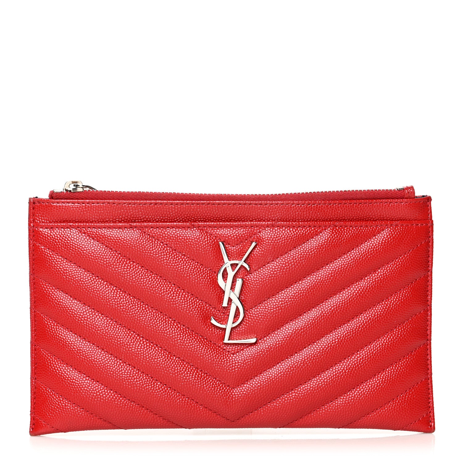 Saint Laurent Grain De Poudre Chevron Monogram Bill Pouch Rouge Eros 1 of 12