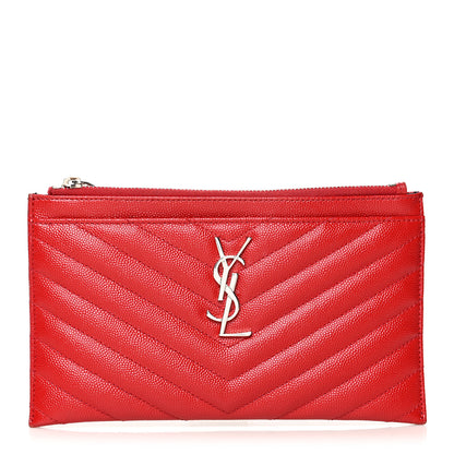Saint Laurent Grain De Poudre Chevron Monogram Bill Pouch Rouge Eros 1 of 12