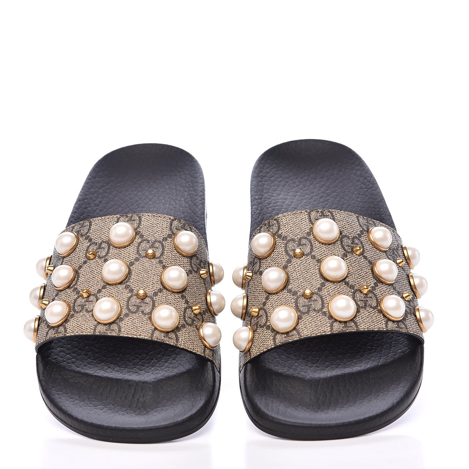Gucci GG Supreme Monogram Pearls Slide Sandals 36 Beige 3 of 7