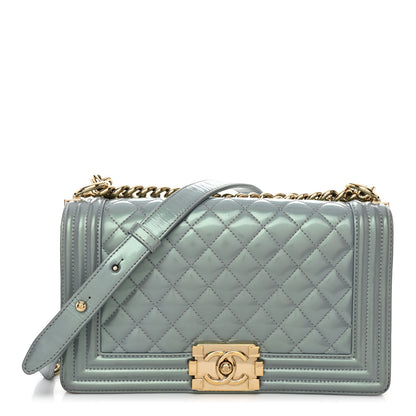 Chanel Iridescent Patent Calfskin Quilted Medium Boy Flap Light Blue 1 of 13
