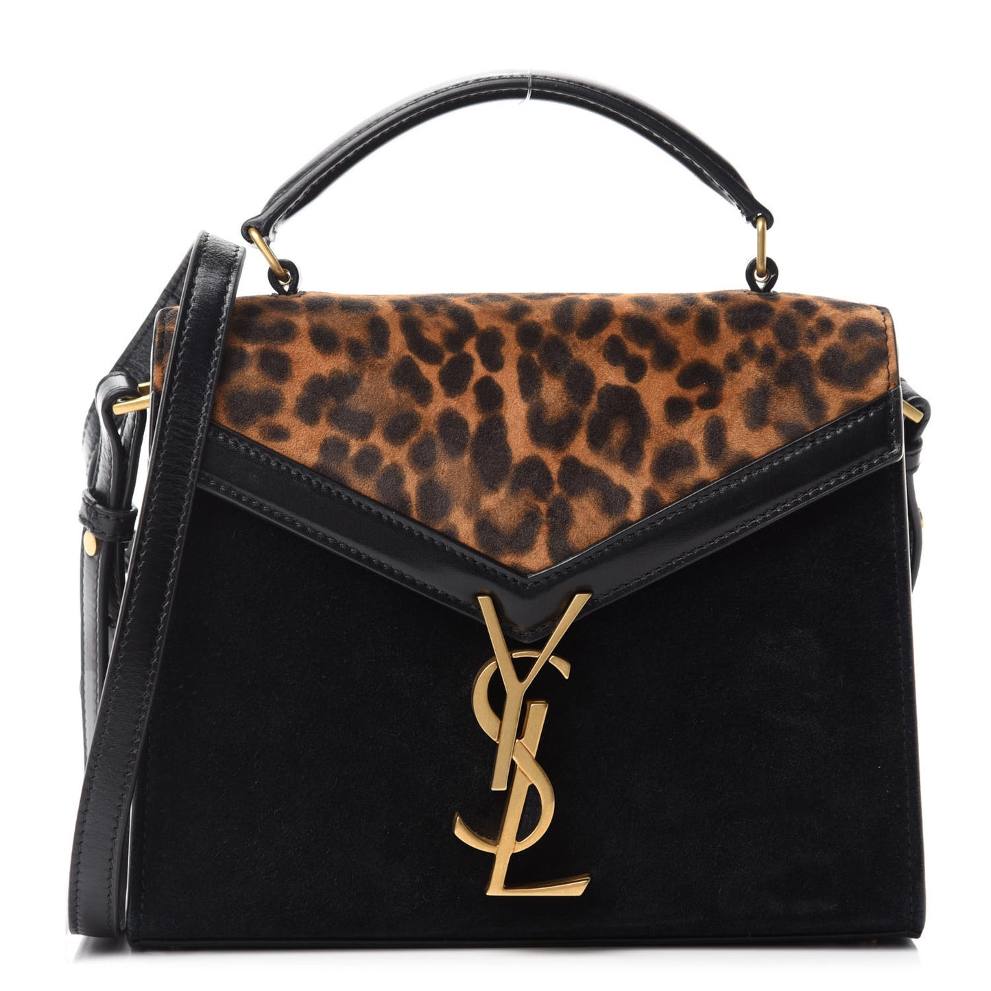 Suede Leopard Print Mini Classic Monogram Cassandra Top Handle Manto Naturale Black