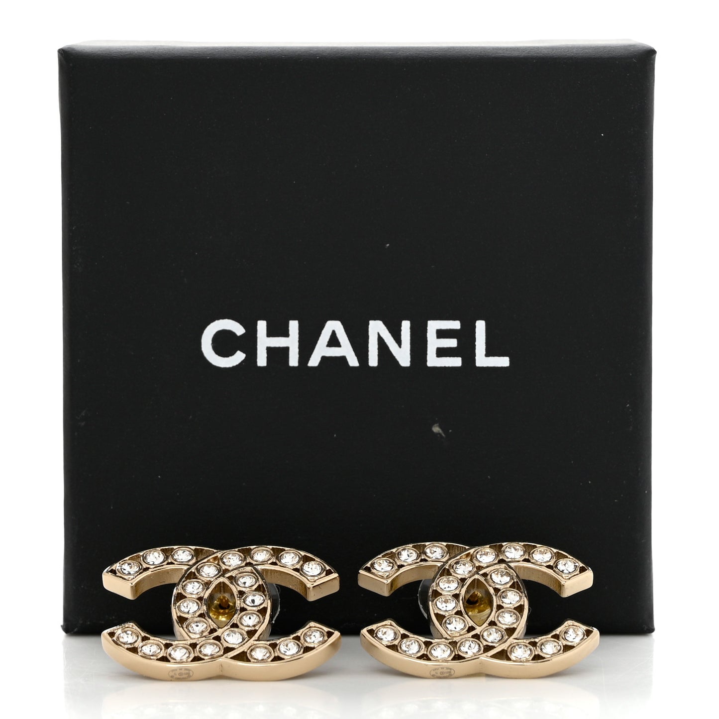Metal Crystal Large CC Earrings Light Gold