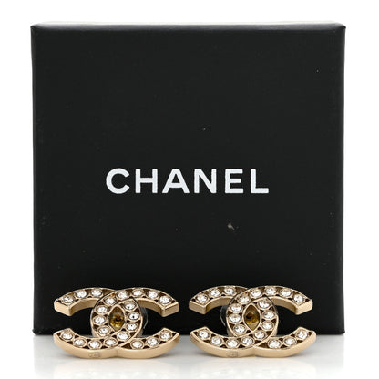 Chanel Metal Crystal Large CC Earrings Light Gold 5 of 5